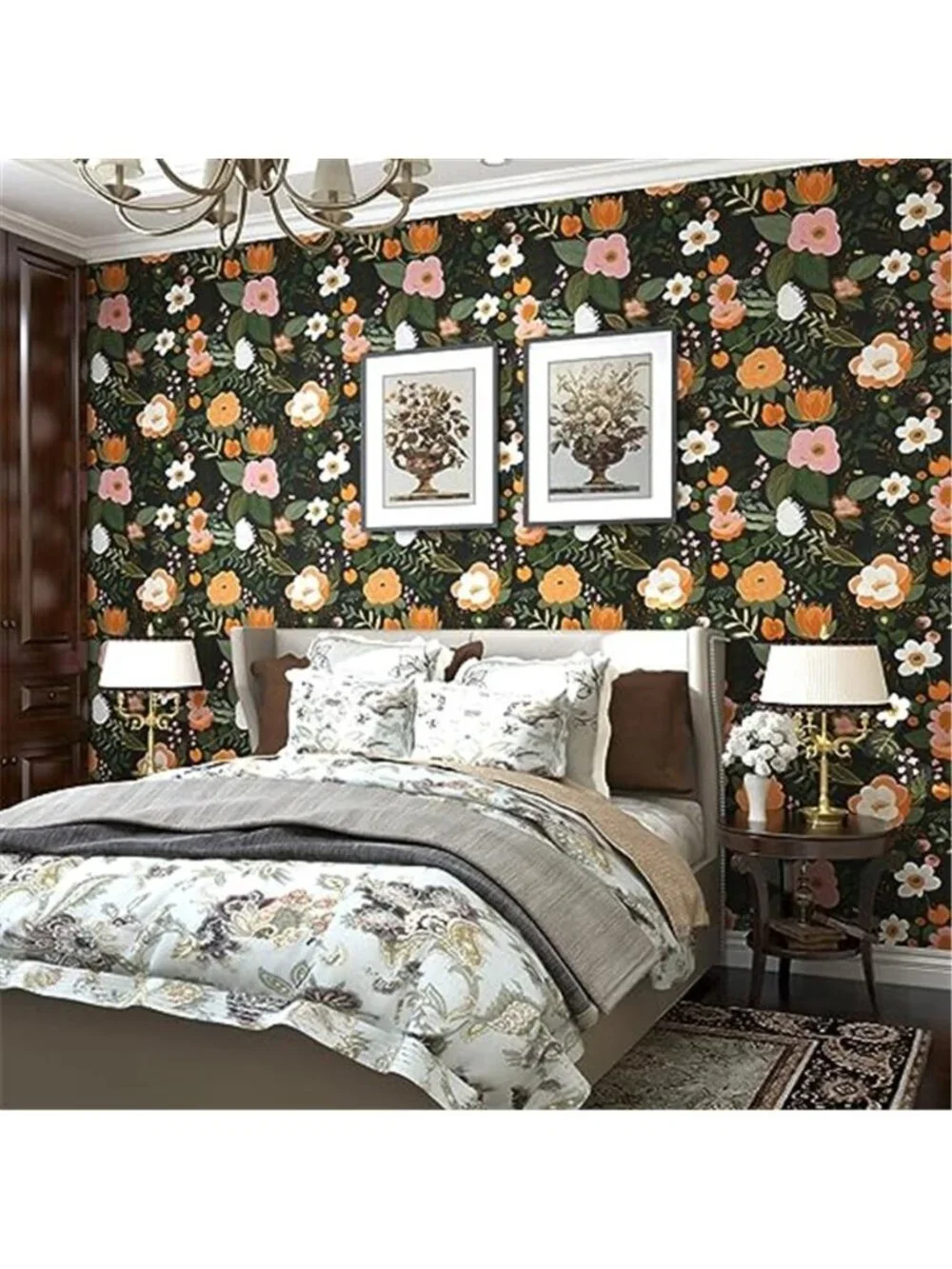 Dark Green Floral Peel And Stick Wallpaper Boho Removable Vinyl Contact Paper